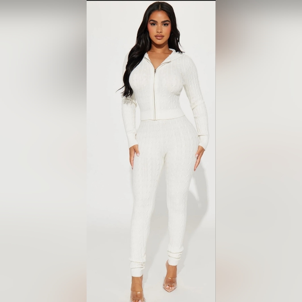 Women's Ivory Knit Pants Set